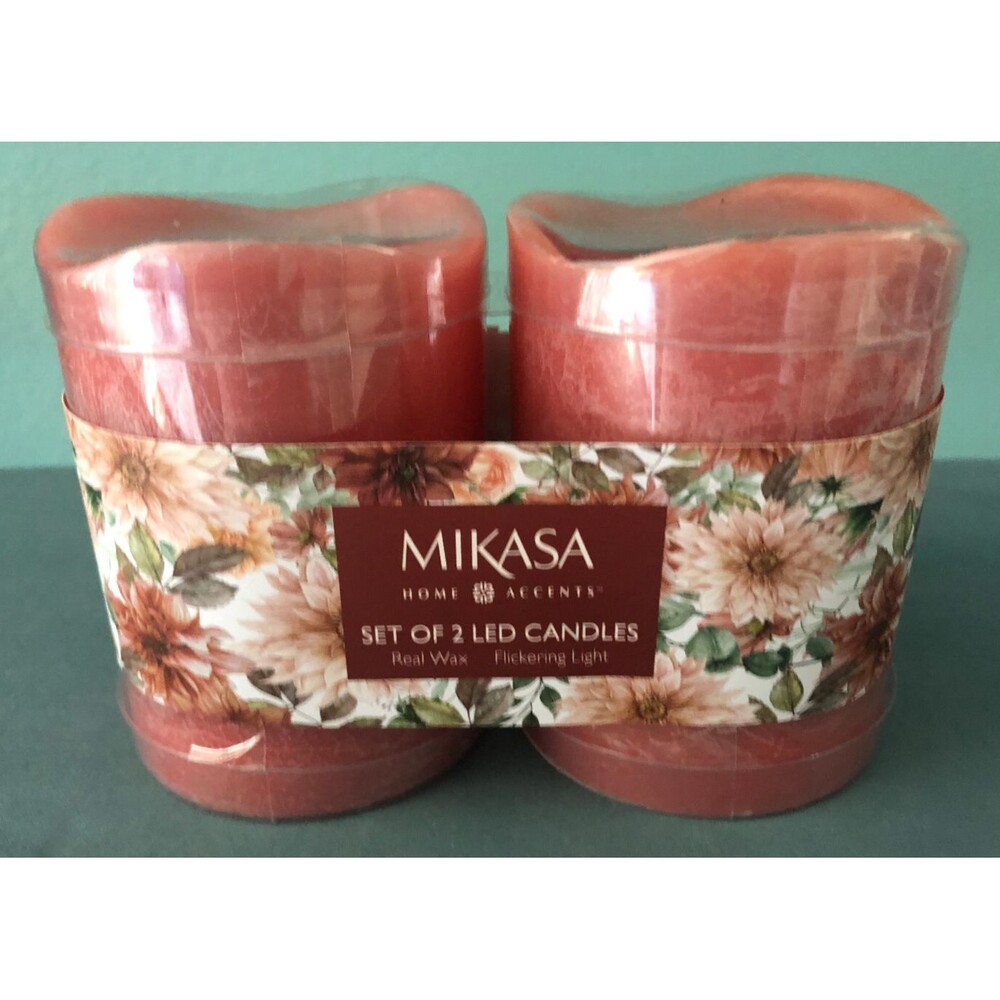 Mikasa Flameless Candles 4" LED Dancing Flame Pillars Pink Wax Battery Operated